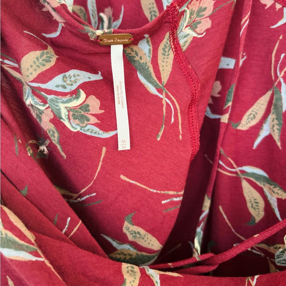 Free People Elsa Drape Open Back Maroon Floral Blouse Medium - Picture 3 of 5